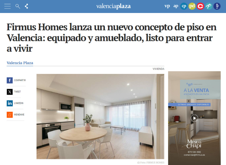 En este momento estás viendo En Valencia Plaza – Firmus Homes lanza un nuevo concepto de piso en Valencia: equipado y amueblado, listo para entrar a vivir